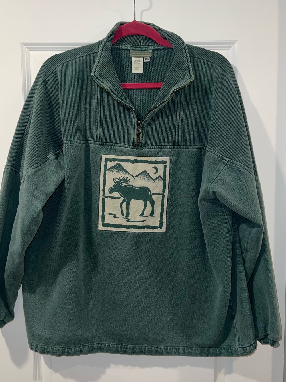 Men's 100% Cotton Quarter-Zip Moose Pullover Sweater
